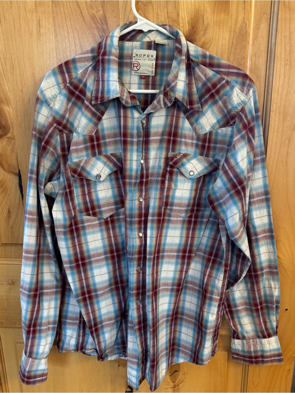 Roper Men's Burgundy & Blue Plaid Western Shirt Mens